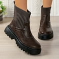 thumbnail image 2 of Brown Women'S Chic Warm Winter Boots Featuring Splicing Round Toe And One-Foot Design Low Heels For Casual Daily Activities, 2 of 9