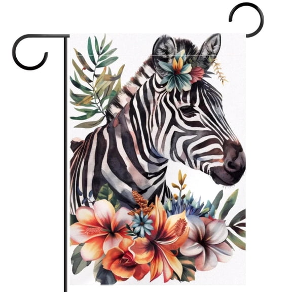 African Wildlife Animal Zebra and Flowers Double Sided Garden Flag Decorative Weather Resistant Yard Flag, Large DIY Vertical Flag for Farmhouse Patio Lawn, 28x40 Inch