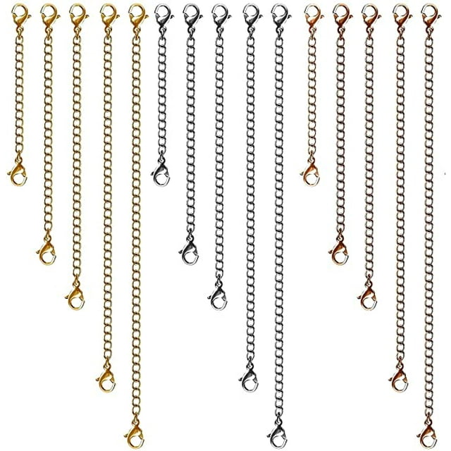 Rallonges de Collier, Chaîne de Collier en Acier Inoxydable Rallonges de Collier Or Argent pour Fabrication de Bijoux (15 Pcs)