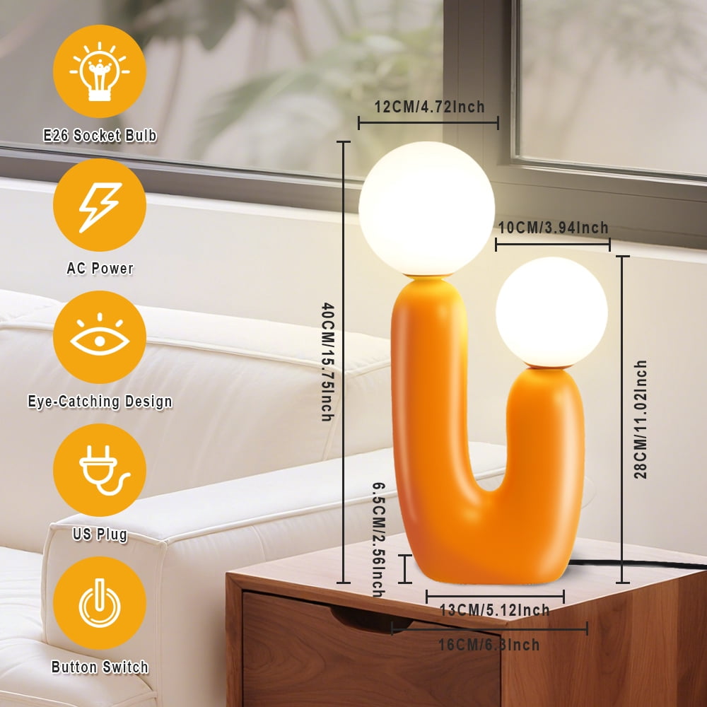 Elinkume Nightstand Lamp, Modern Cactus Lamp for Living Room, Bedroom, Nightstand L5.12 inches H15.75 inches (Orange)