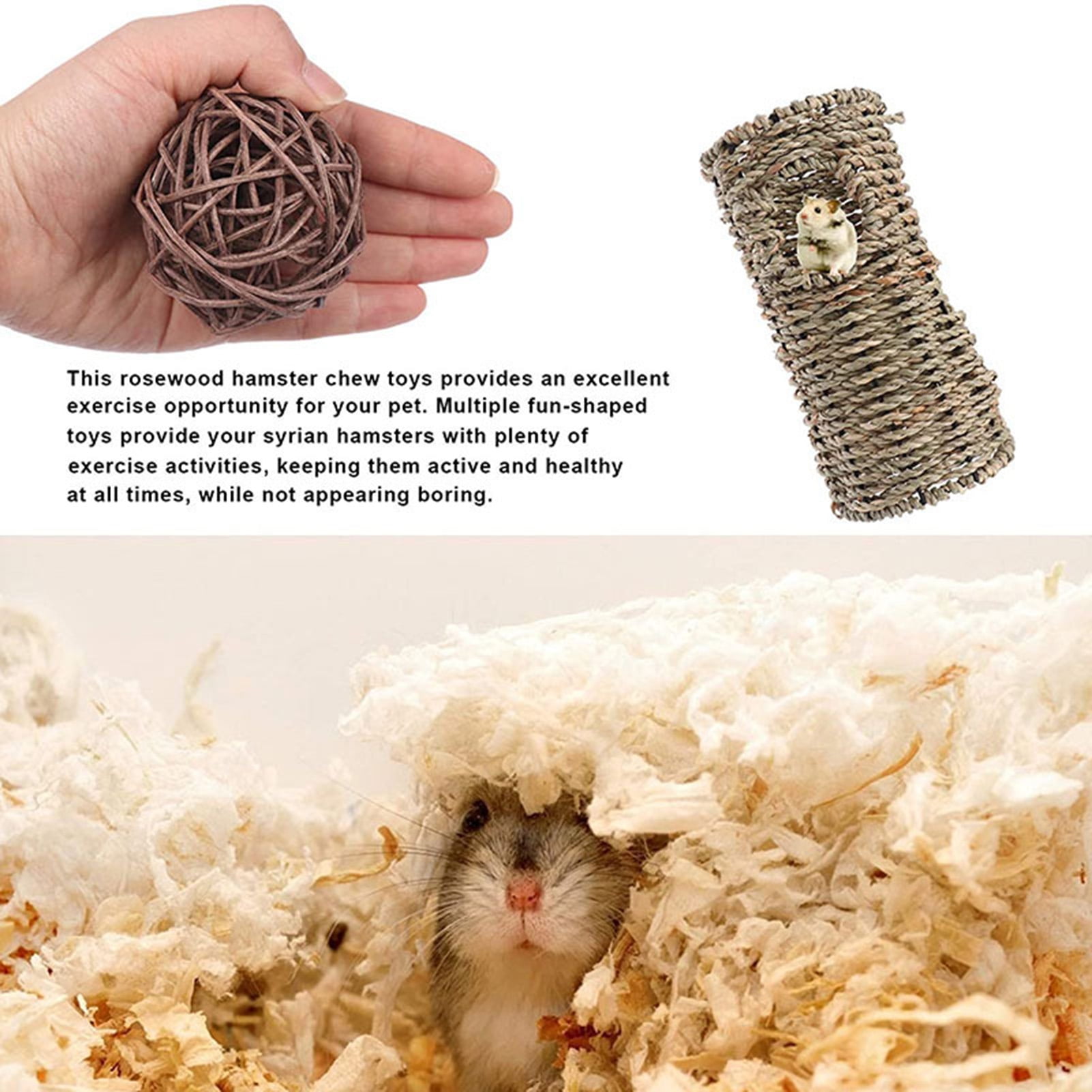 DOPI 8Pcs/Set Hamster Toys Timothy Hay Balls Natural Wood Molar Toys Small Animal Play Chew Toys for Chinchilla
