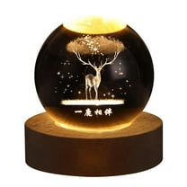 Qonioi Solar System Crystal Ball Lamp, LED Night Light with Wood Base, Glass Orb Room Decor, Galaxy Themed Gift