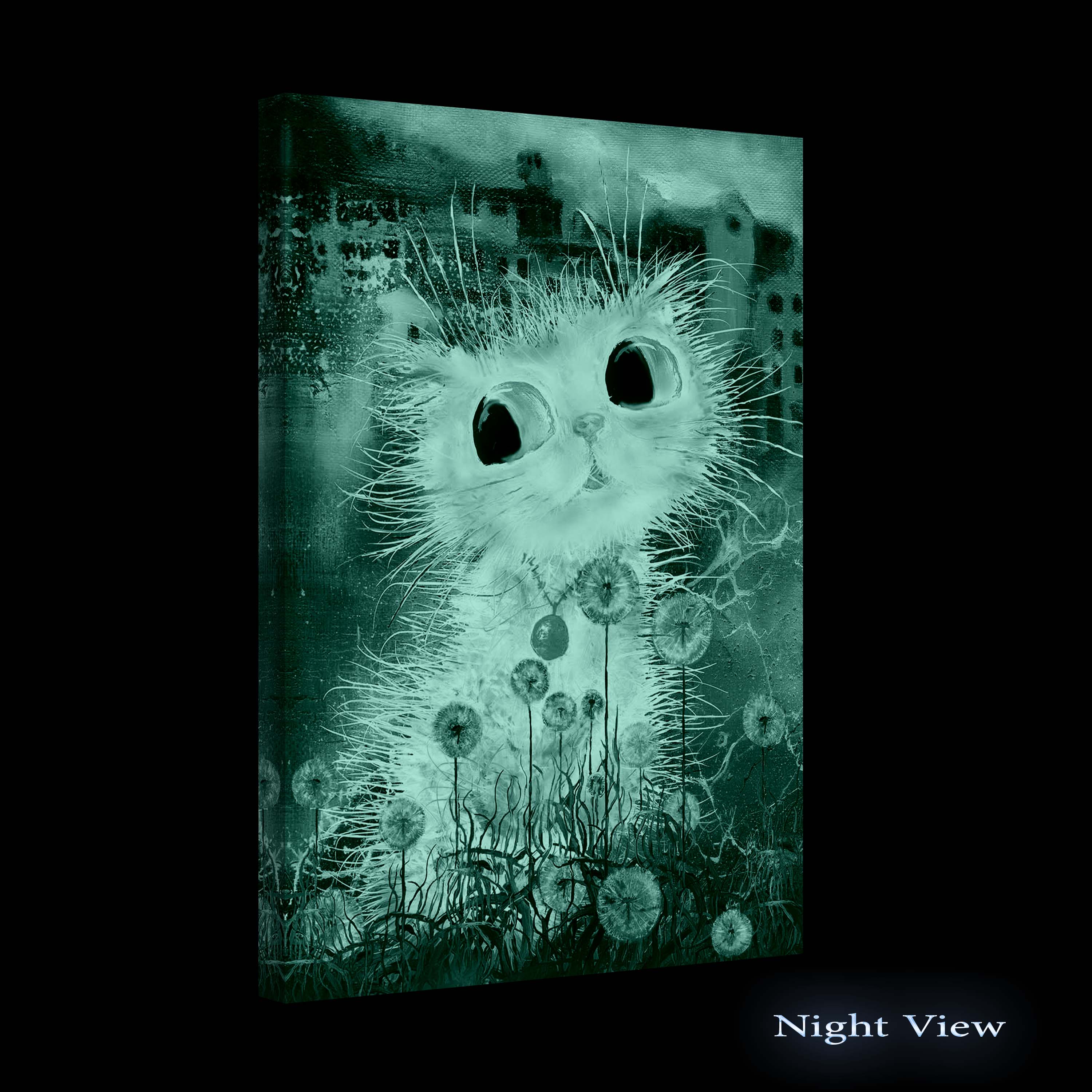 Startonight Canvas Wall Art Abstract - Cute White Funny Cat Painting for  Kids - Framed 24