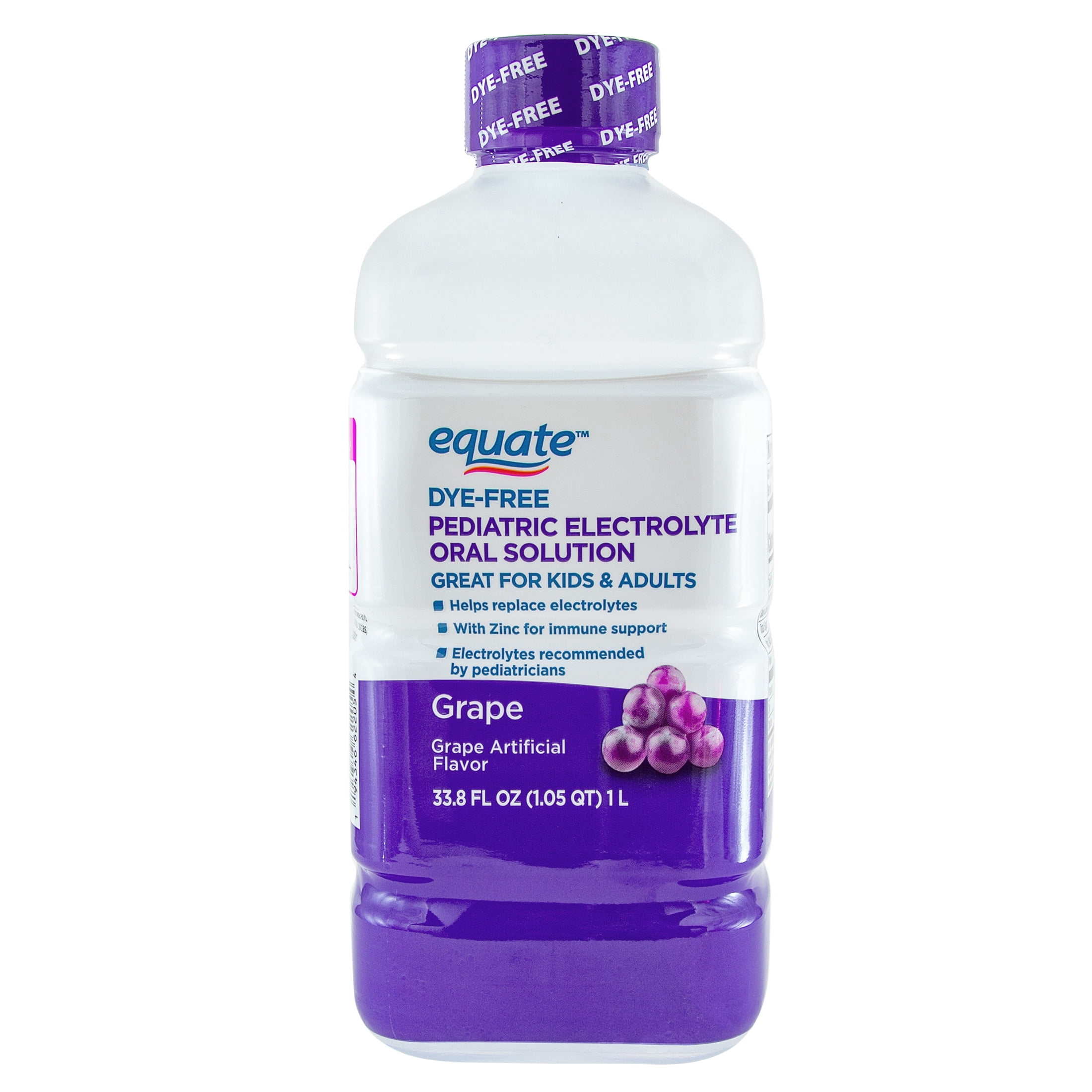 Equate Children's Dye-Free Pediatric Electrolyte Oral Solution with Zinc, Grape Flavor, 33.8 fl oz