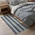 thumbnail image 4 of Area Rug with Tassels 2' x 5', Navy Blue Gray Stripe Kitchen Runner Rug for Hallway Bedroom Throw Rugs, Modern Minimalist Style Soft Door Mat for Bathroom Entrance Living Room, 4 of 9