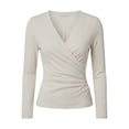 thumbnail image 6 of ZDNIXIAN Women Wrap V Neck Long Sleeve T Shirt ,Soft Stretchy Ruched Fitted Blouse, Casual Solid Color Surplice Front Slim Fit, 6 of 6