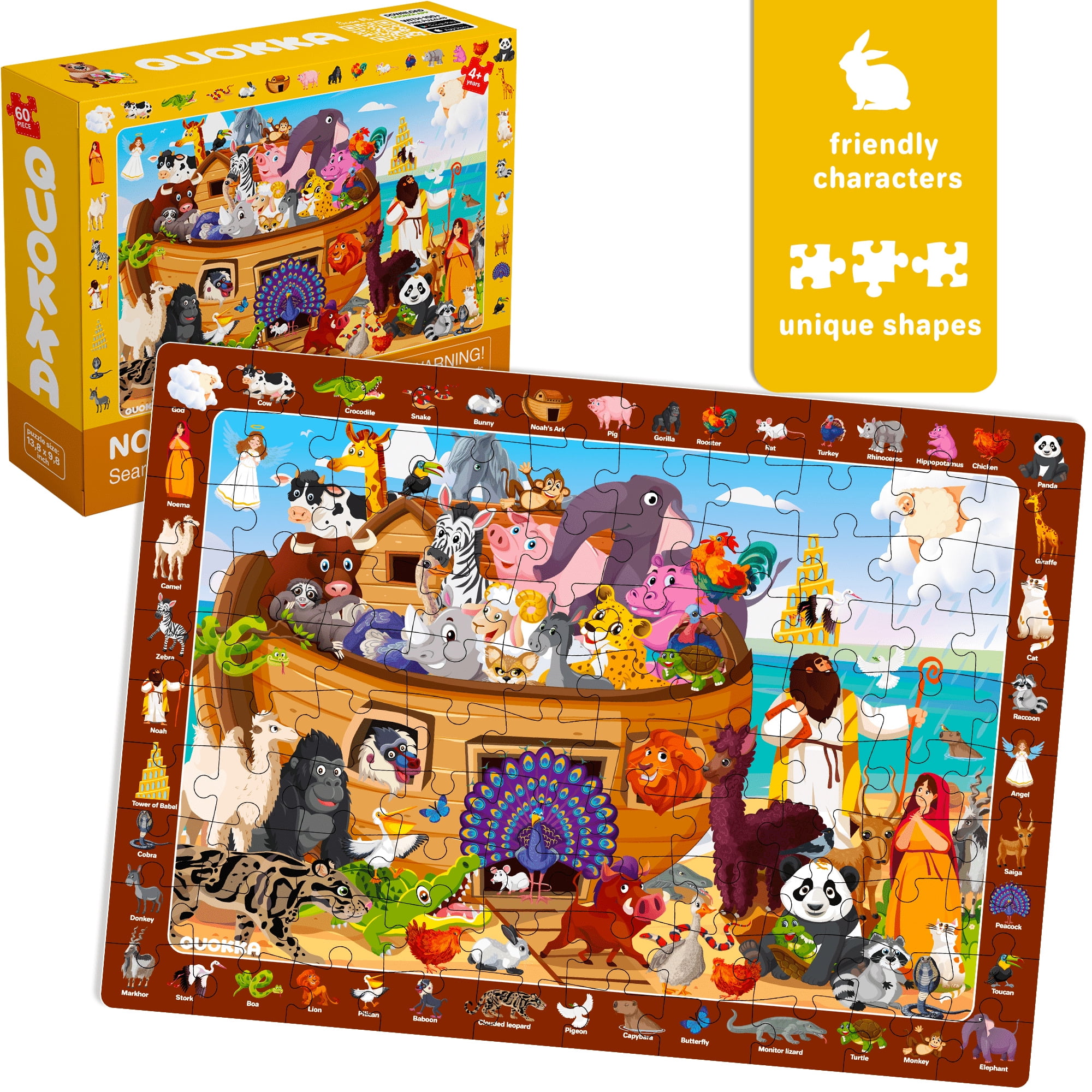 QUOKKA 60 Piece Puzzles for Kids Ages 4-6 - Set 4 Bible Jigsaw Puzzles for Kids 6-8-10 Year Old