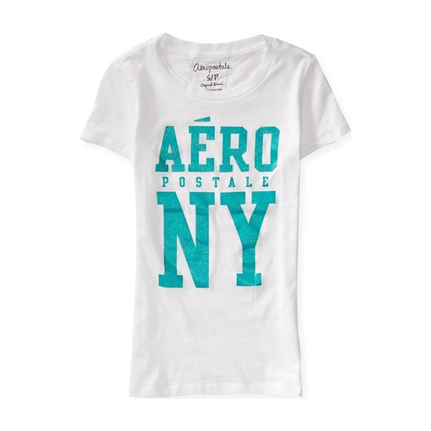 Aeropostale - Camiseta adornada con texto brillante para mujer, color blanco, pequeña Aeropostale Camiseta adornada