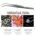 thumbnail image 2 of Stainless Steel Tweezers Curved Serrated Tip Watchmaking and Jewelry Gem Picking Tweezers Multipurpose Use - 6", 2 of 5
