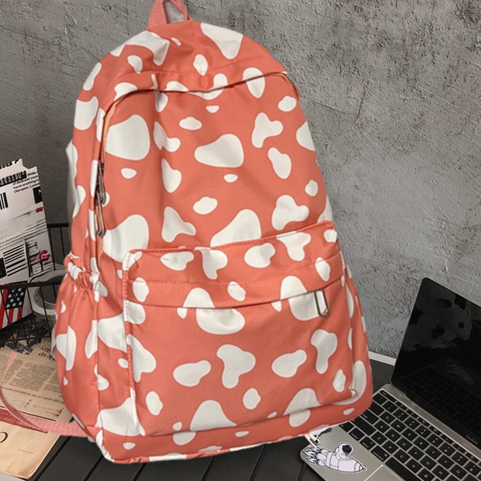 Nkmbld Travel Backpacks for Adults Cute Cow Print Backpack Fashionable and Versatile Large Capacity Backpack, Orange