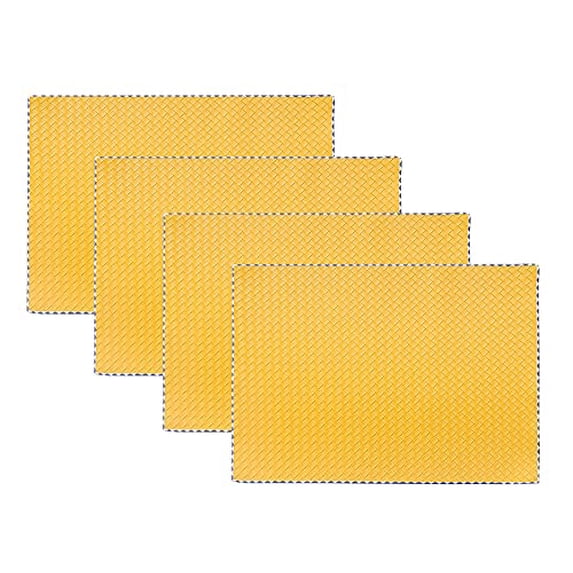 Fennco Styles Modern Basket Weave Placemats 13" W x 18" L, Set of 4 - Mustard Yellow Woven Table Mats Heat Resistant Insulation Anti-Slip for Home, Boho Décor, Dining Table, Banquets, Special Events