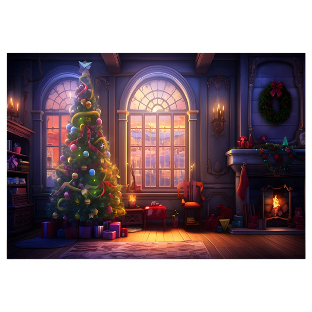 Fondo de tela de 210 x 150 cm con diseño de árbol de Navidad invernal para fotografía infantil, modelo 7978