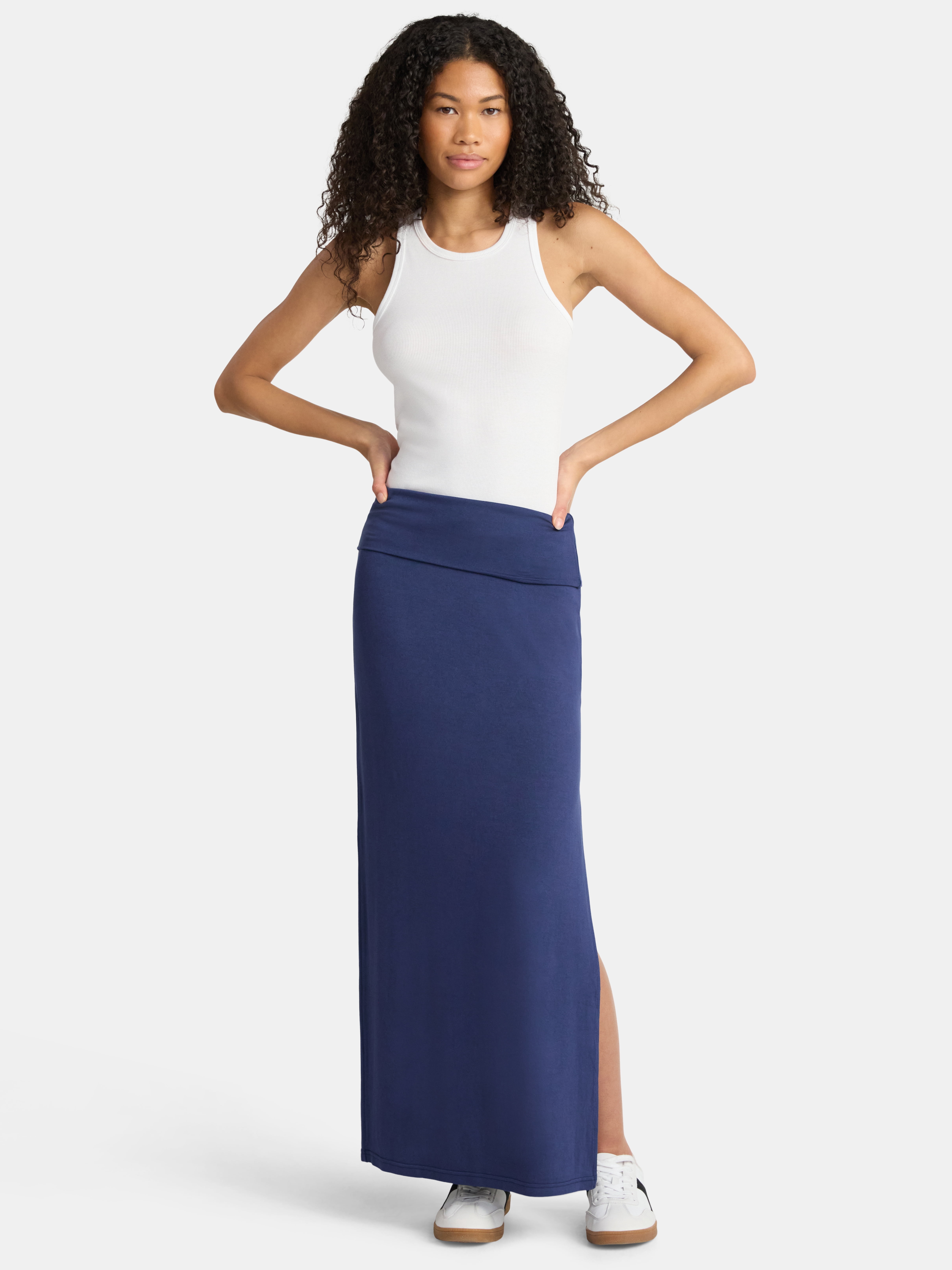 No Boundaries Knit Foldover Slit Maxi Skirt, Women's and Women’s Plus