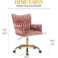 thumbnail image 3 of KCC Modern Velvet Home Office Desk Chair with Hand Woven Backrest, Upholstered Adjustable Makeup Vanity Chair with Armrest and Golden Metal Base with Wheels for Living Room Bedroom Study(Rose), 3 of 9