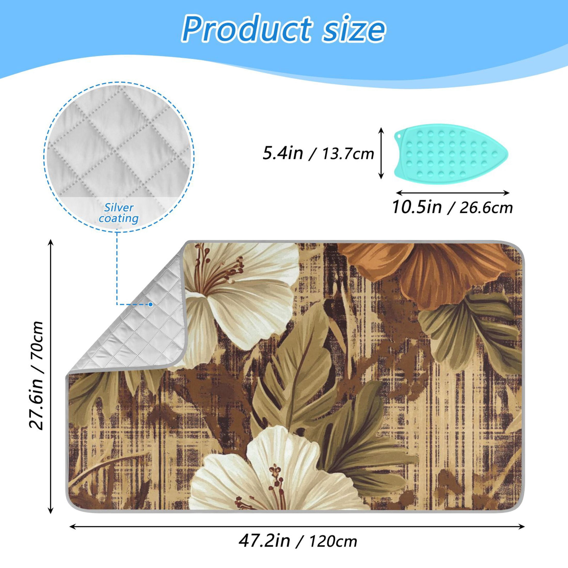 Tropical Hibiscus Flowers with Brown Ironing Mat Blanket for Table Top Travel Portable Ironing Board Pad 47.2x27.6 Inch