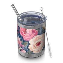 12oz Tumblers Pioneer Flower Vacuum Insulated Stainless Steel Travel Tumbler Cups Mug with Lid and Straw for Beer,Coffee,Beverages with Cleaning Brush for Cold & Hot Drinks