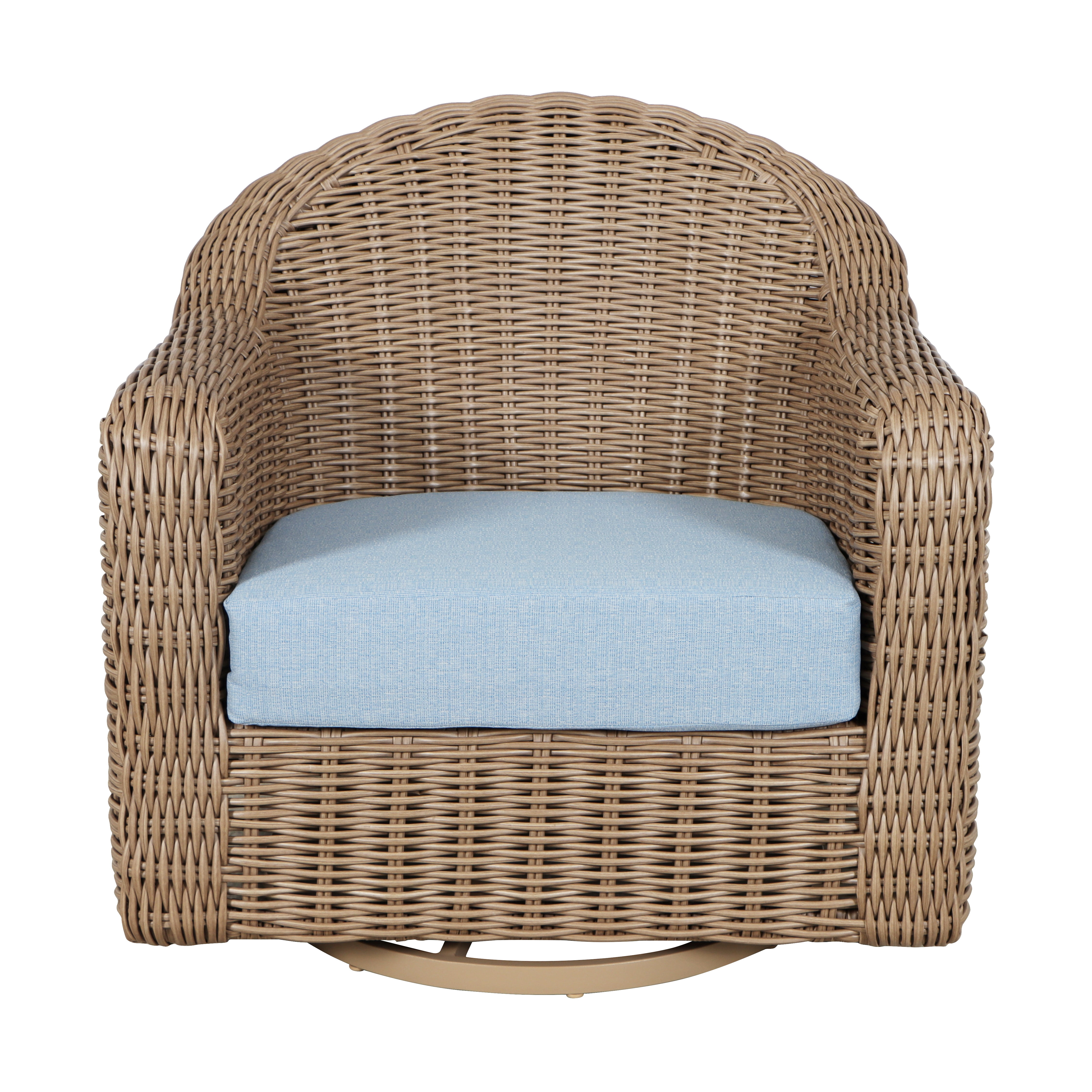Better Homes & Gardens Bellamy Outdoor 1pk Swivel Glider Chair, Tan Wicker/Blue Cushion