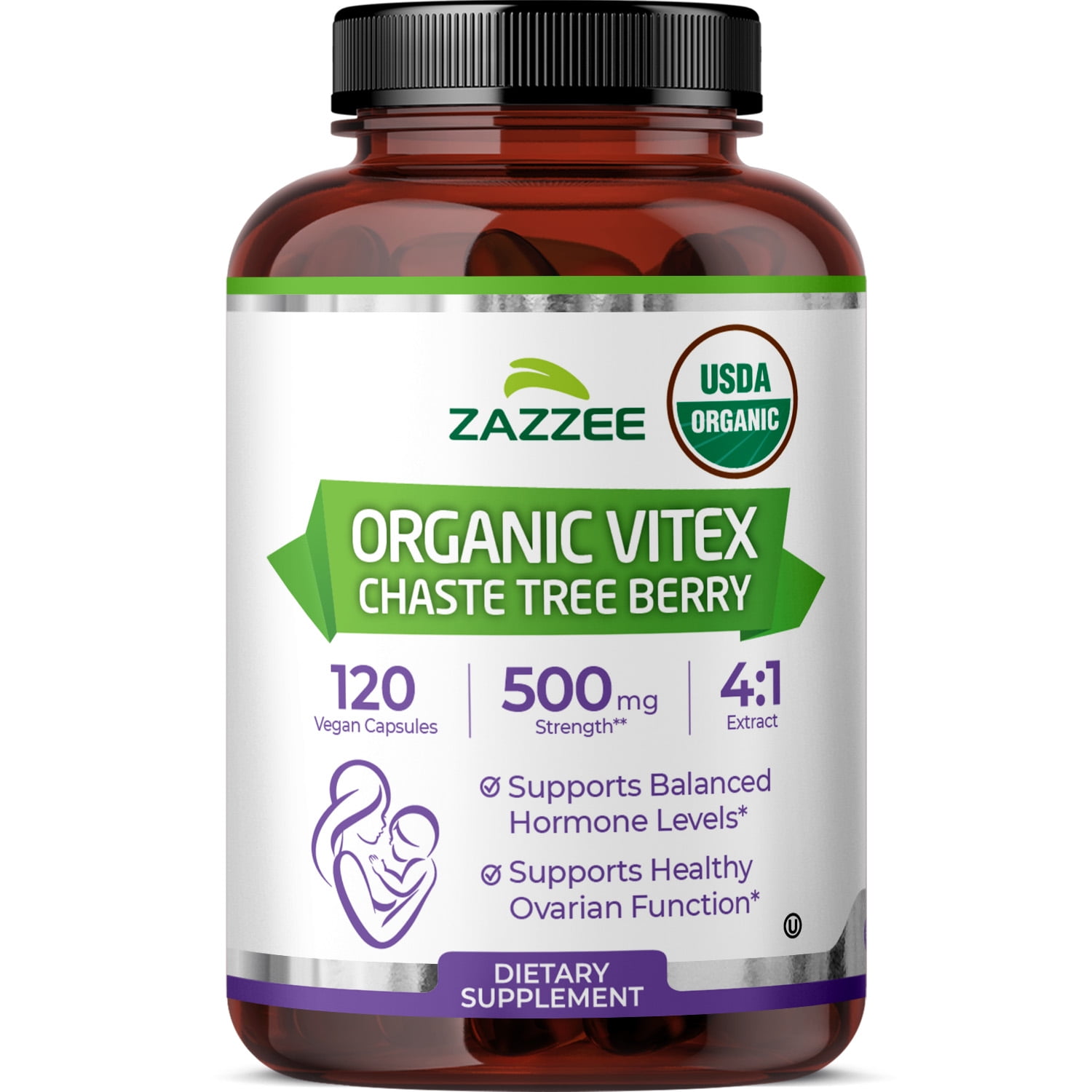 Zazzee USDA Organic Vitex 500 mg Strength – 120 Vegan Capsules – Concentrated 4X Extract – Supports Hormonal Balance & Cycle Support – Non-GMO • Kosher • Made in USA