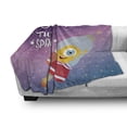 thumbnail image 3 of Outer Space Soft Flannel Fleece Throw Blanket, Welcoming Words Print with Retro Style Mascot Vessel Traveling in Milky Way, Cozy Plush for Indoor and Outdoor Use, 60" x 80", Purple Blue, by Ambesonne, 3 of 6