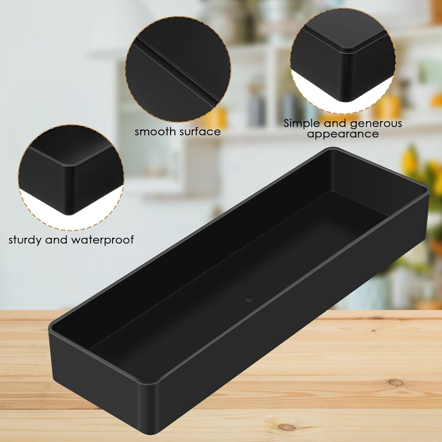 4 Pcs Large Black Rectangular Desk Organizer Set, Half Accessory Tray, Plastic Tabletop Organizer for Office, Home, or Study, Dimensions: 9.45 x 2.95 x 1.38 Inches