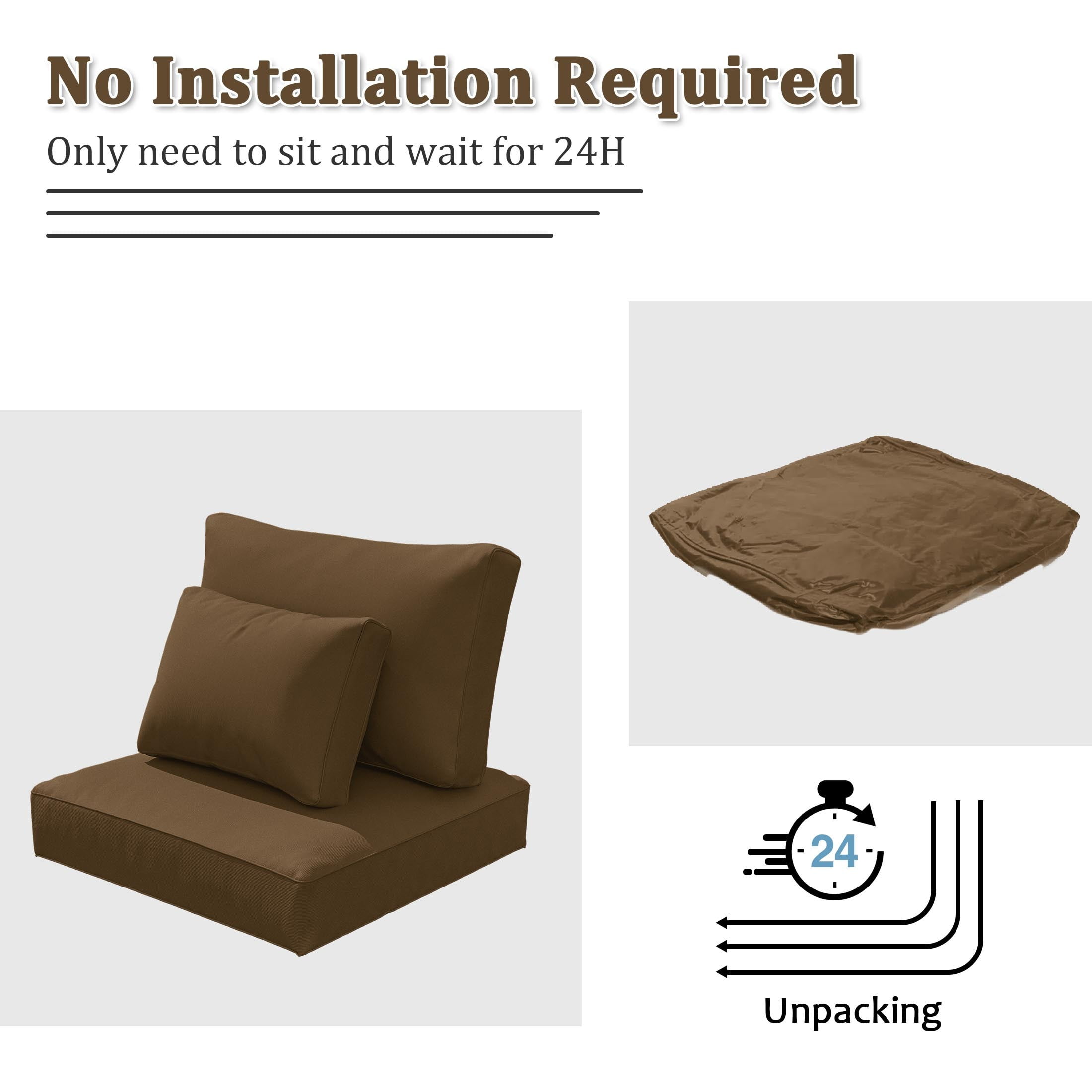 Pakunoda Outdoor Cushions Replacement, 8 Piece Sectional Cushion Fits 3-Seat, 4” Foam Deep Seat, for Patio Rattan Wicker Replacement Cushion, Liner&Cover, Chocolate