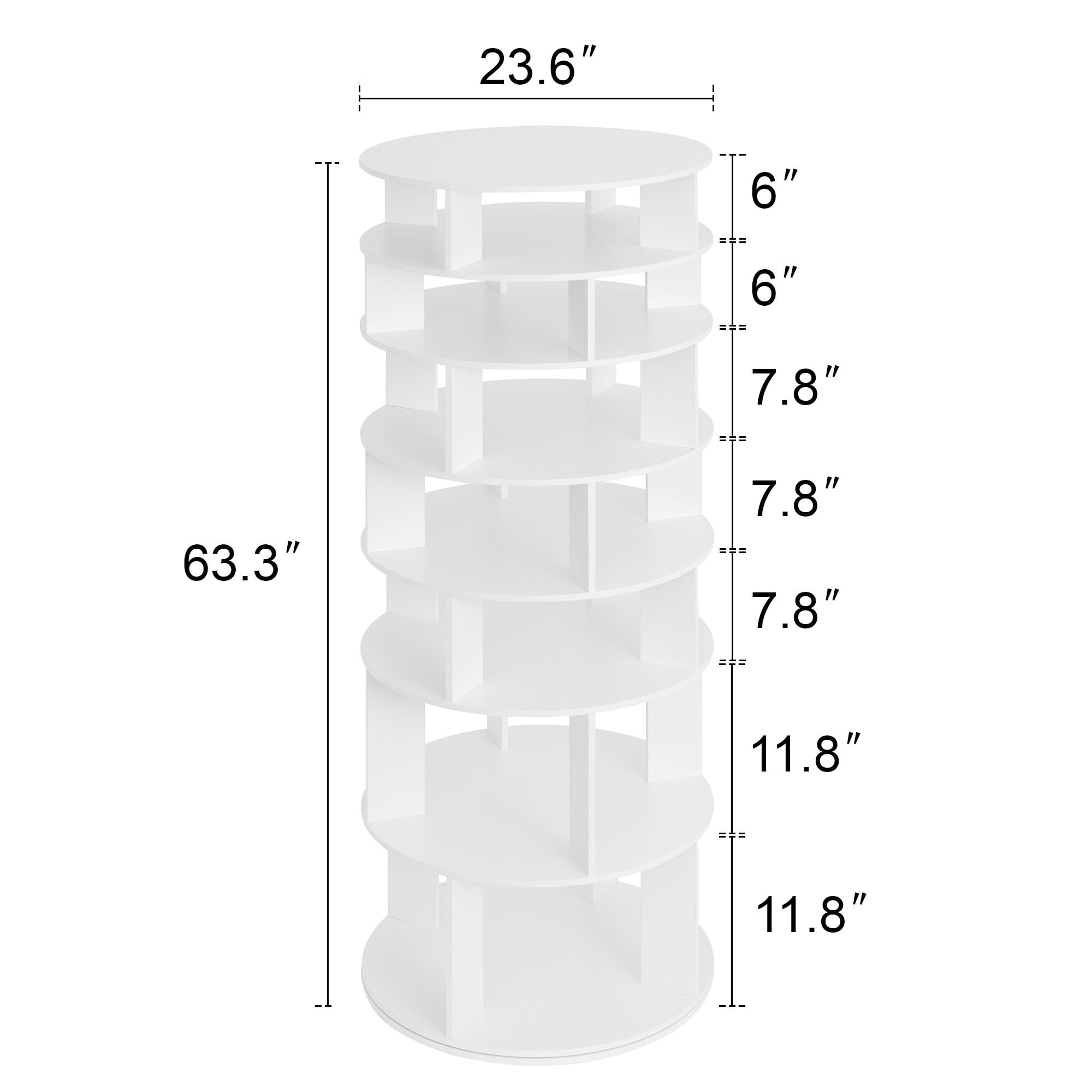 8 Tier Rotating Shoe Rack Tower, 32 Pair Shoe Organizer Shelf, White, 63.3" x 23.6" x 23.6"