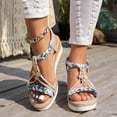 thumbnail image 2 of Rokment Womens Ethnic Boho Platform Dress Sandals 2026 Summer Beach Vacation Braided Memory Foam Wedge High Heels Gladiaator Slingback Sandals Blue Size 6.5, 2 of 5