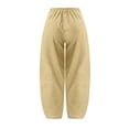 thumbnail image 5 of DYMADE Womens Cotton Linen Elastic Waist Pockets Full Length Summer Casual Pants, 5 of 5