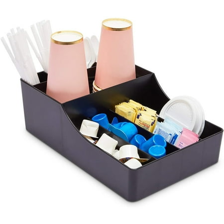 

Plastic Tea Coffee Condiment Organizer for Kitchen Countertop Breakroom Black