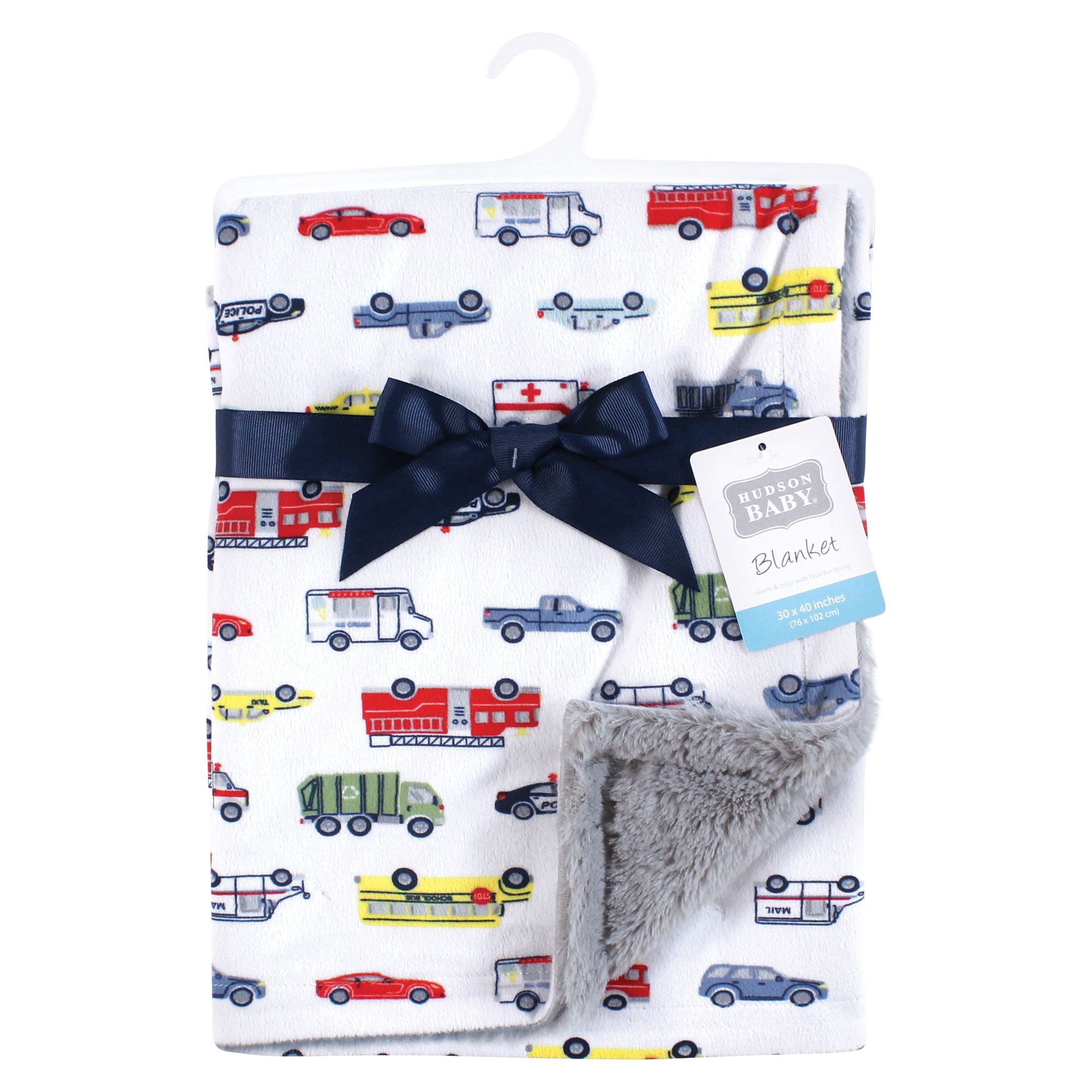 Hudson Baby Plush Blanket with Furry Binding and Back, Going Places, One Size