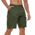 thumbnail image 3 of Domzle Mens Cargo Shorts Casual Drawstring Elastic Waist Stretch Shorts with Pockets Button Closure for Summer Work Outdoor Army Green M, 3 of 10