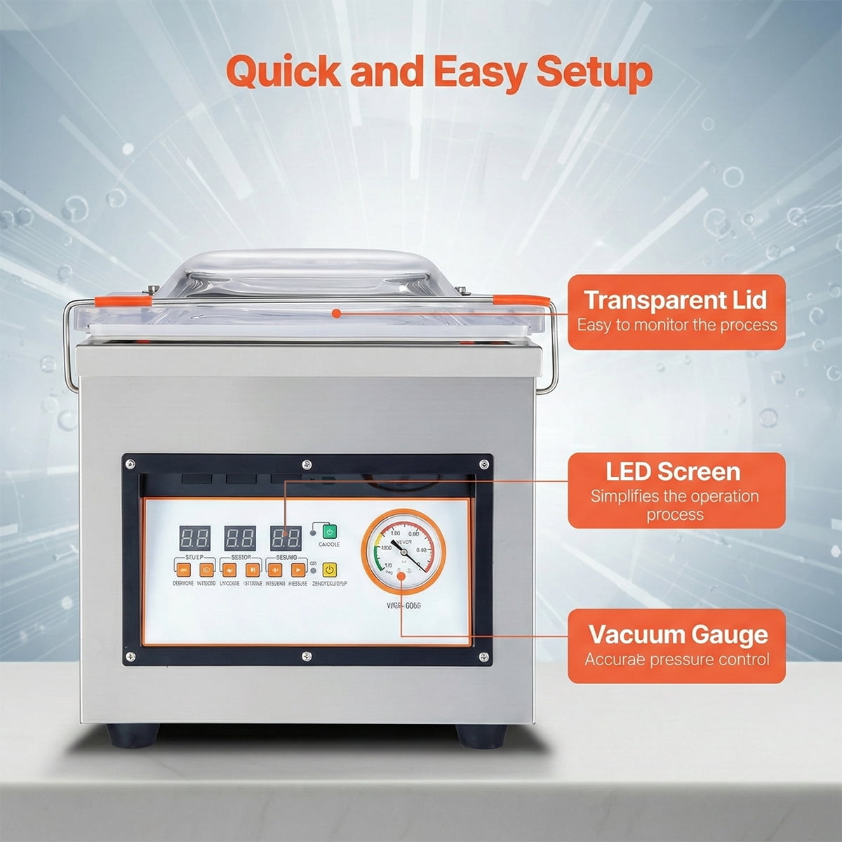 Chamber Vacuum Sealer 320W Power Compact Size 12.6 in Sealing Length Machine