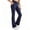 Navy, variant on Girls High Waist V Slit Flared Yoga Pants Spring Summer Light Stretch Training Base Layer Trousers with Side Pockets Multi Solid Shades Daily Bottoms