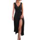 thumbnail image 1 of Txlixc Vestido de mujer de color sólido sin mangas, cuello en V profundo, cruzado, vestido de piernas altas Txlixc  moda, 1 of 7