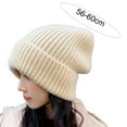 thumbnail image 6 of Knitted Hat Baggy Slouchy Ribbed Flanging Stretchy Keep Warm Solid Color Autumn Winter Women Men Beanie Cap for, 6 of 7