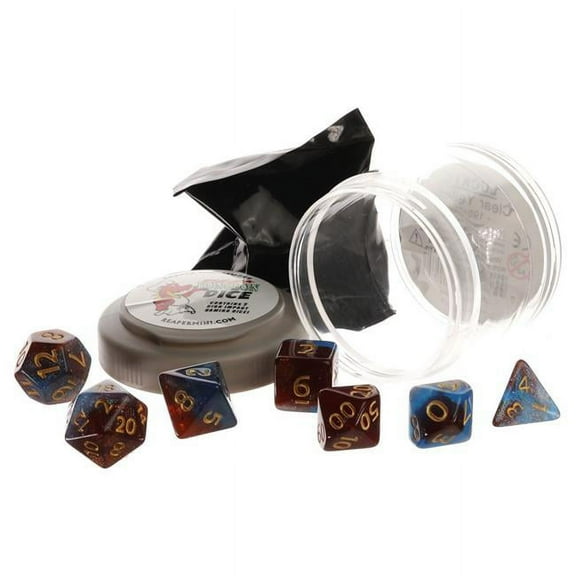 Red and Blue Nebula Boss Dice Set 16mm (5/8 inch) Dungeon Dice with Random Miniature Included