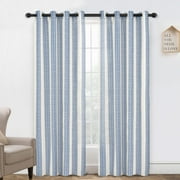 DriftAway Farmhouse Vertical Striped Linen Blend Textured Light Filtering Semi Sheer Curtains for Living Room Bedroom 96 Inches Long Drapes 2 Panels Broad Striped Jean Navy