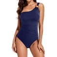 thumbnail image 3 of SURJDE One Shoulder One Piece Swimsuit for Women Tummy Control Bathing Suits Modest Full Coverage Keyhole Swimwear, 3 of 6