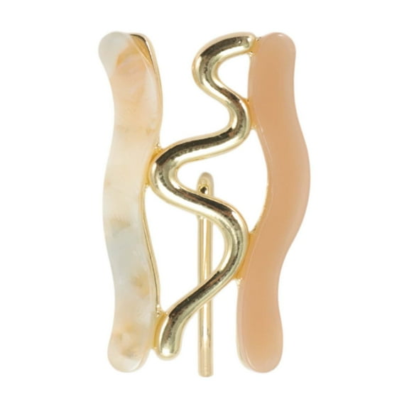Unique Bargains 1 Pc Ponytail Buckle Hair Clip Two-color Wave Hair Ponytail Cuff for Women Gold Tone Khaki