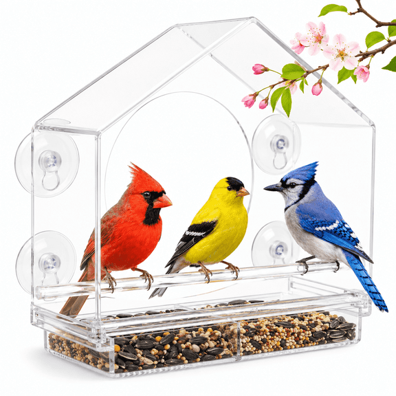 Window Bird Feeder - Weather Proof Transparent Acrylic Bird Feeders for Outdoors - Enhanced Suction Grip, Bird Watching for Cats, Easy-to-Clean, Outdoor Birdhouse Feeder (1 Unit)
