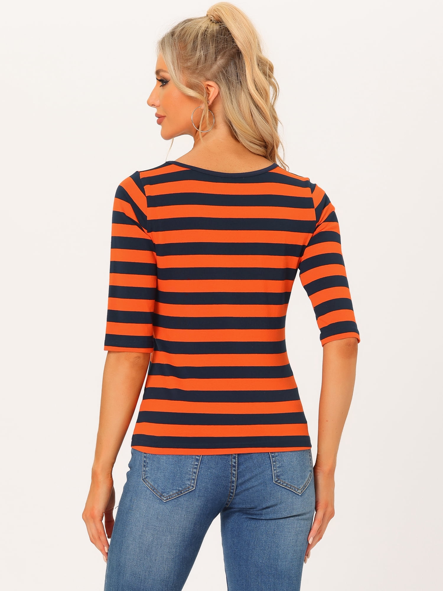 DARING DIVA Women's Halloween Costume 1/2 Sleeve Floral Top S Orange Navy Blue