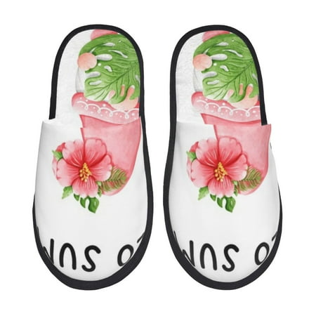 Balery Hello Summer Gnome Slient Indoor Furry Fleece Comfort House Shoes Soft Non-Slip Home Shoes Cotton slippers House Slippers-- Large