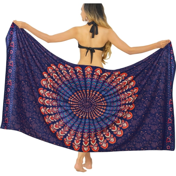 HAPPY BAY Women's Bikini Beach Wrap Swimwear Swim Cover up Skirt Summer Wraps Beachwear Sarong Coverups Swimsuits for Women One Size Cobalt, Mandala