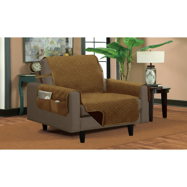 Classic Reversible Quilted Waterproof Furniture Protector Diamond Design (Chair, Bronze/Brown)
