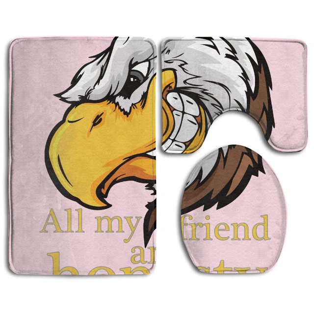 ABPHQTO Funny Eagle Todos mis amigos son honestos Juego de alfombras de baño de 3 piezas Alfombra de baño Alfombra de contorno y tapa de inodoro