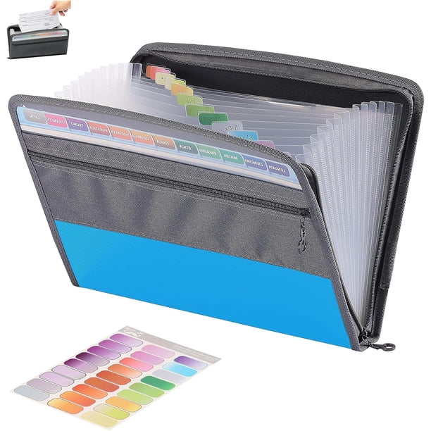 Carpeta Organizadora de Documentos, Folder Expandible para Recibo, Archivero Acordeon con 13 Bolsillos Plastico, Organizador de Archivos Portatil (Azul)