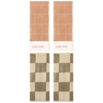 Unique Bargains 4 Pcs Checkered Cotton Hand Towel Brown 14" x 28"/14" x 30"
