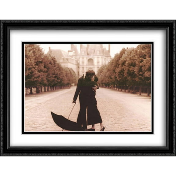 Parisian Kiss 2x Matted 40x28 Large Black Ornate Framed Art Print