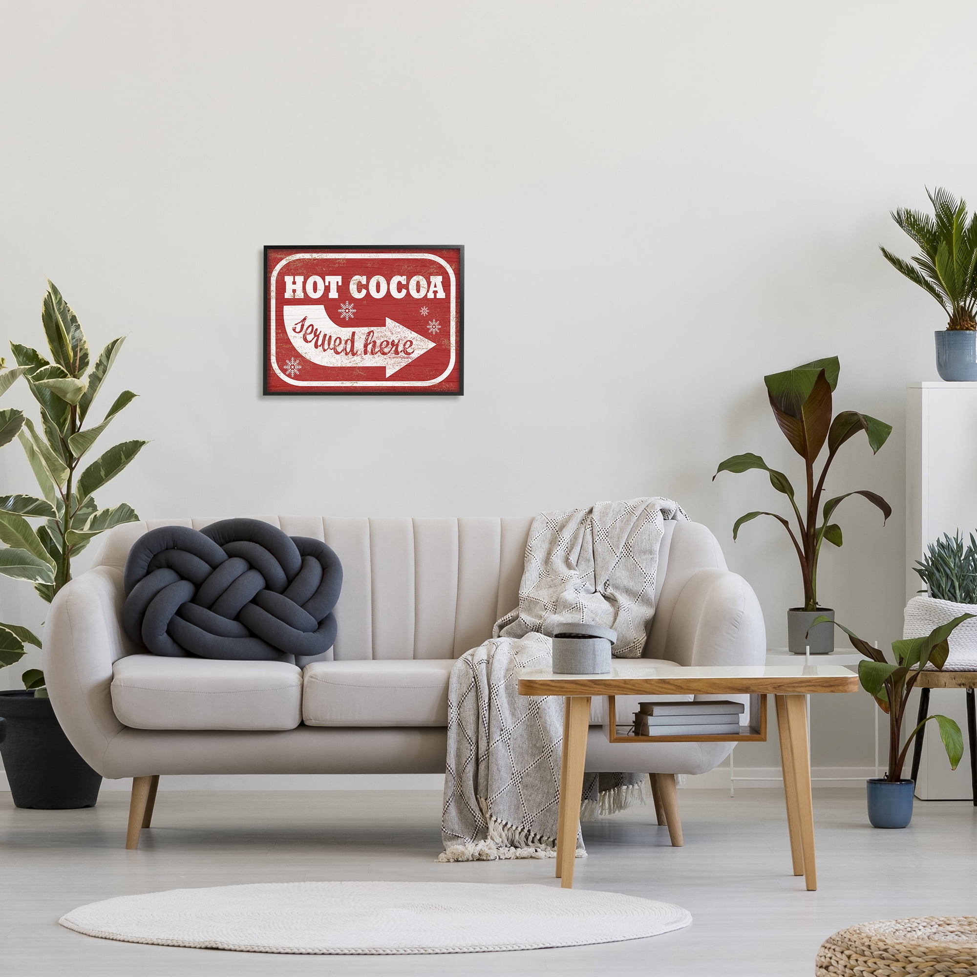 Stupell Holiday Rustic Distressed White and Red Vintage Sign Hot Cocoa Served Here Oversized Framed Giclee Texturized Art, 16 x 1.5 x 20 in