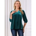 thumbnail image 5 of DARING DIVA Women's Velvet V Neck 3/4 Puff Sleeve Casual Blouse XL Peacock Blue, 5 of 8